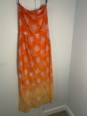 bebe Orange Strapless Feather-Print Maxi Dress Size M